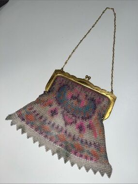 Whiting & Davis Multicolor Floral Mesh Evening Bag with Gold Frame
